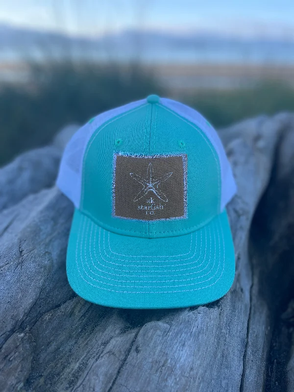 beanies for long flights-  Glacier / White AK Starfish Co. Patch Hat. $38.00