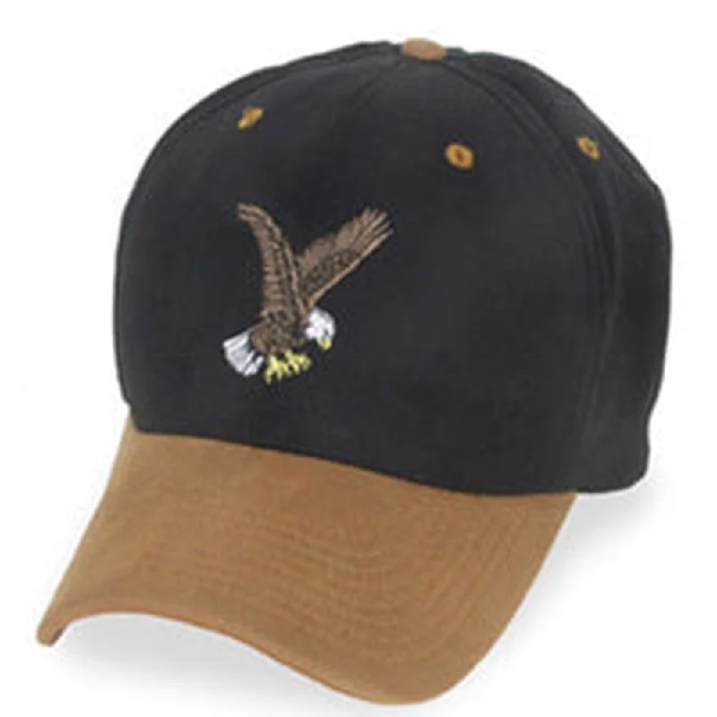 Baseball caps for sports competitions-Black with Eagle Logo and Suede Visor - Structured Baseball Cap