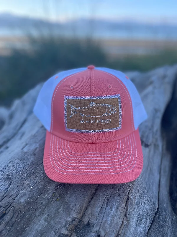 beanies for running in cold weather-  Shrimp / White AK Wild Salmon Patch Hat. $38.00