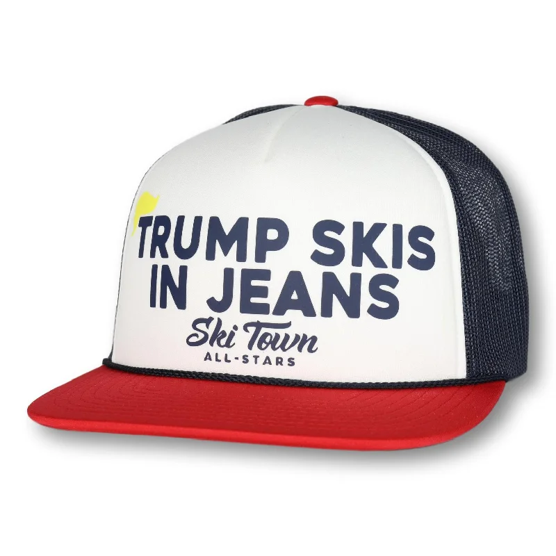 RED WHITE BLUE TRUMP SKIS IN JEANS