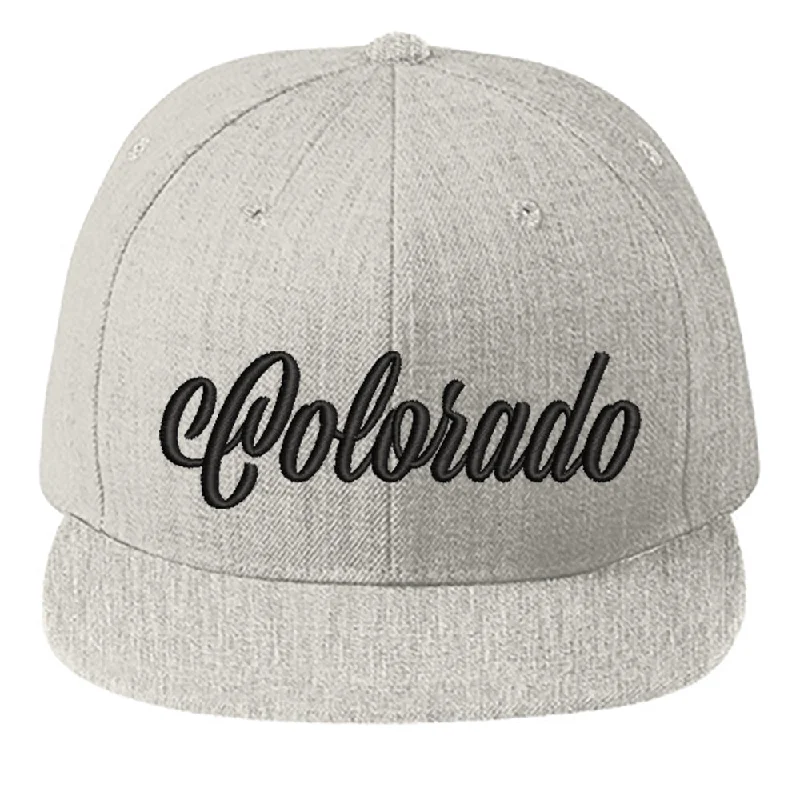 beanies for weather protection-  Colorado Script - Flat Bill Snap Back Hat - Heather Grey