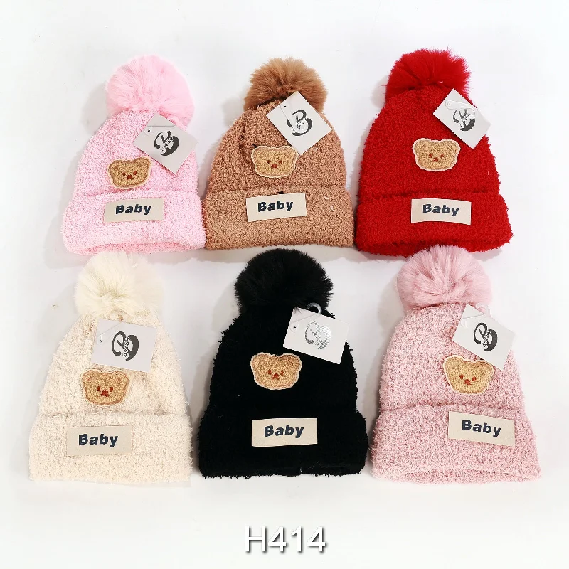 beanies for long walks in winter-  Kids Boys Girls Animal Bear Winter Warm Hats Caps Lining W/Pom, H414