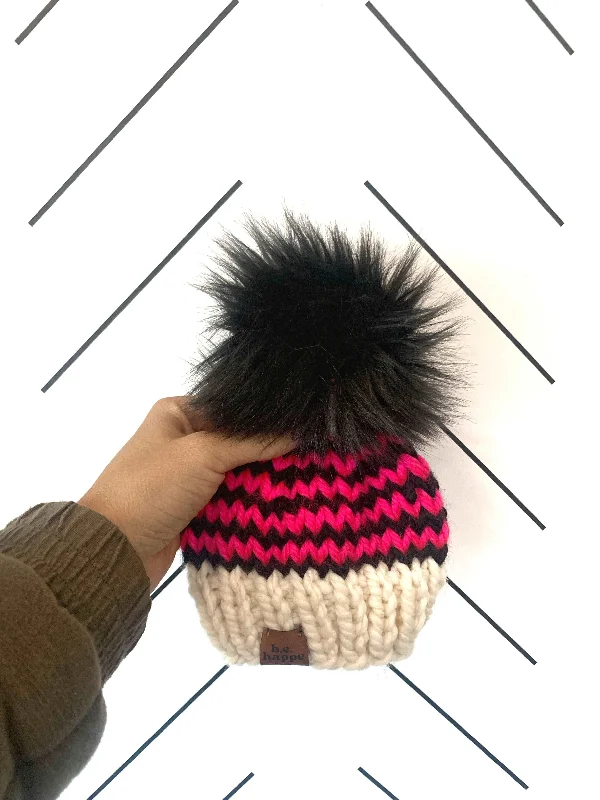 beanies for early morning runs-  0-3 month Pom Pom Hat | Black + Pink