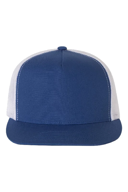 Men's hats for rugged winter protection-mens hats designed for active men-Yupoong Mens 5 Panel Classic Snapback Trucker Hat - Royal Blue/White