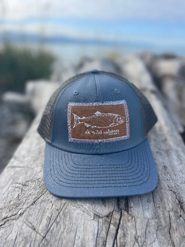 beanies for those chilly days-  Roost / Slate AK Wild Salmon Patch Hat. $38.00