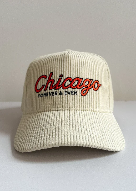 beanies with stylish designs-  Chicago Forever Wide Whale Cord Hat - Cream & Orange