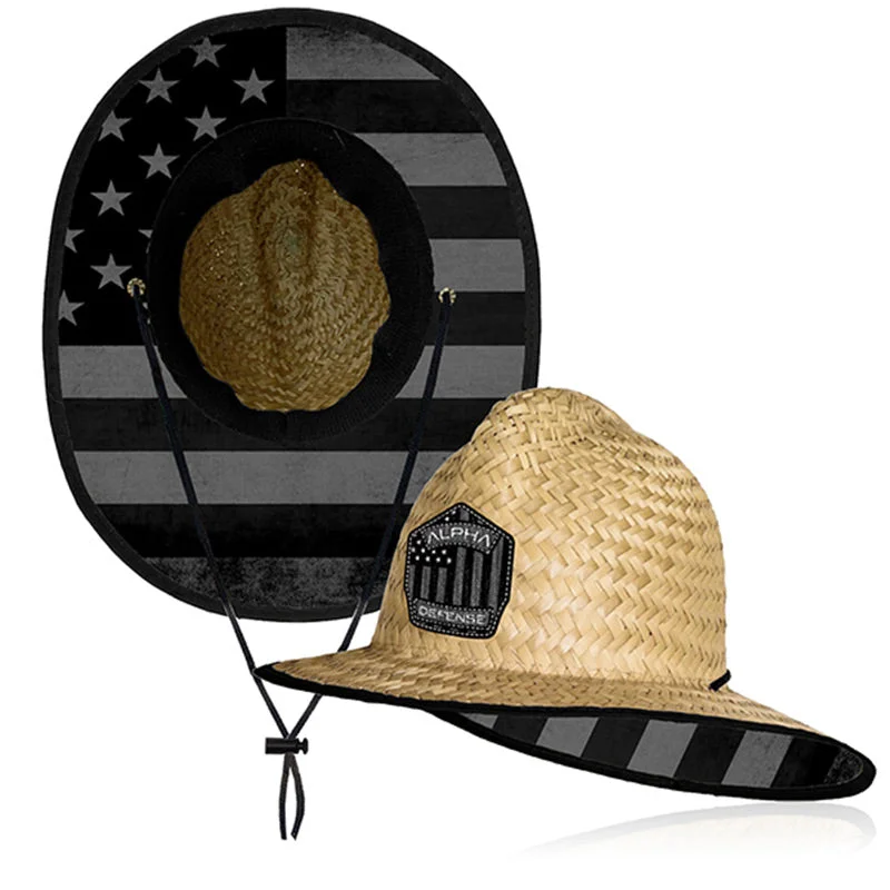 beanies with ear covers-  Ladder Under Brim Straw Hat | Blackout American Flag