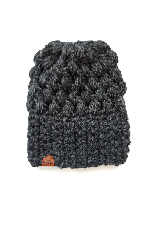 beanies for daily winter style-  Wholesale Puff Stitch Slouch Hat | Charcoal Gray