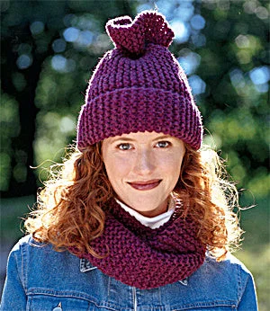 beanies for men with pompom-  Tube Moebius Scarf And Hat (Knit)