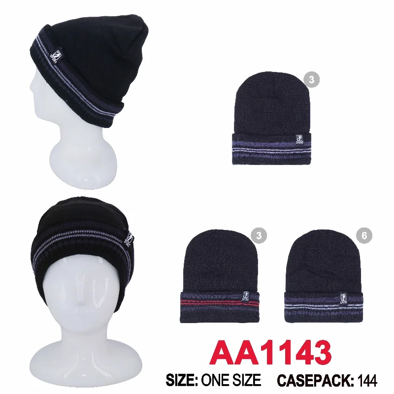 beanies with ribbed cuffs-  Long Cuffed Beanie Knit Skully Stripe Sport Winter Hats AA1143