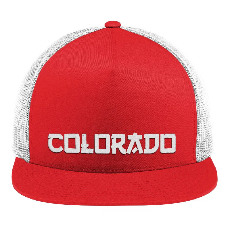 beanies with extra warmth and style-  Limited Edition - Colorado Asian Style - Flat Bill Hat - True Red White Mesh Back