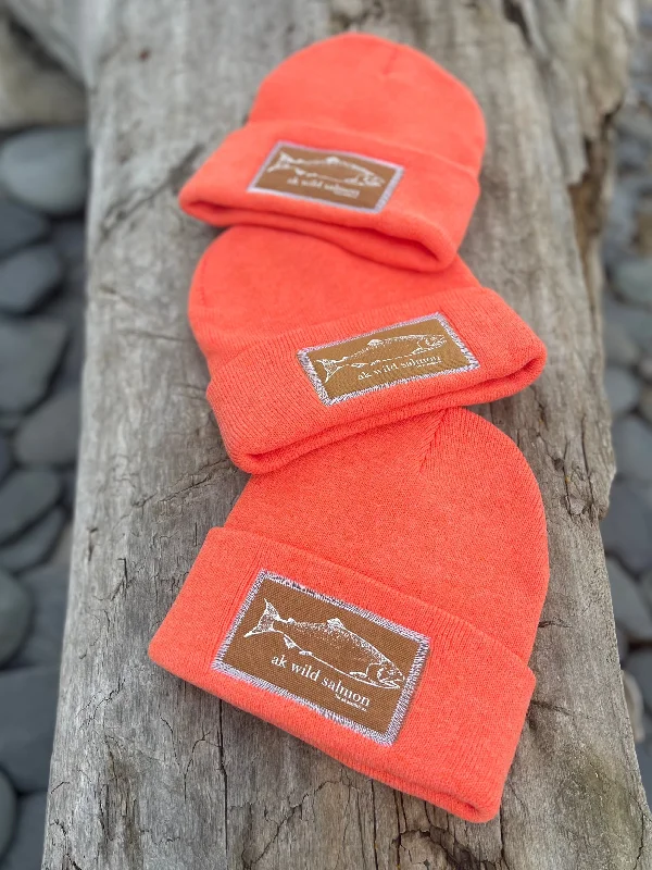 beanies with thermal knit-  Buoy AK Wild Salmon Patch Beanie $38.00