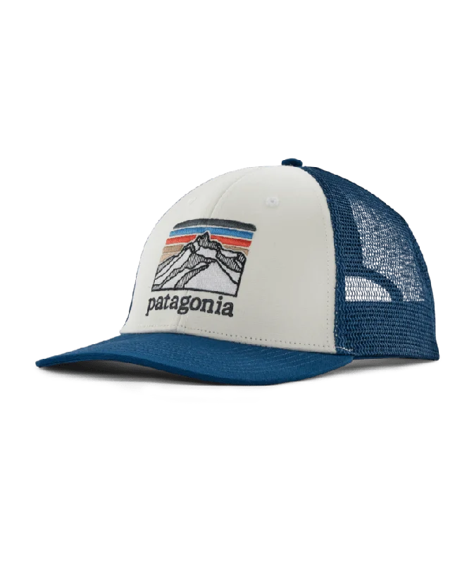 beanies for hanging out-  Patagonia Line Logo Ridge LoPro Trucker Hat-White/Lagom Blue