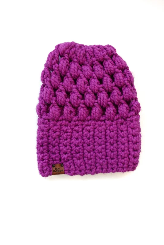 beanies for keeping cozy in winter-  Wholesale Crochet Puff Stitch Slouch Hat | Lollipop Purple