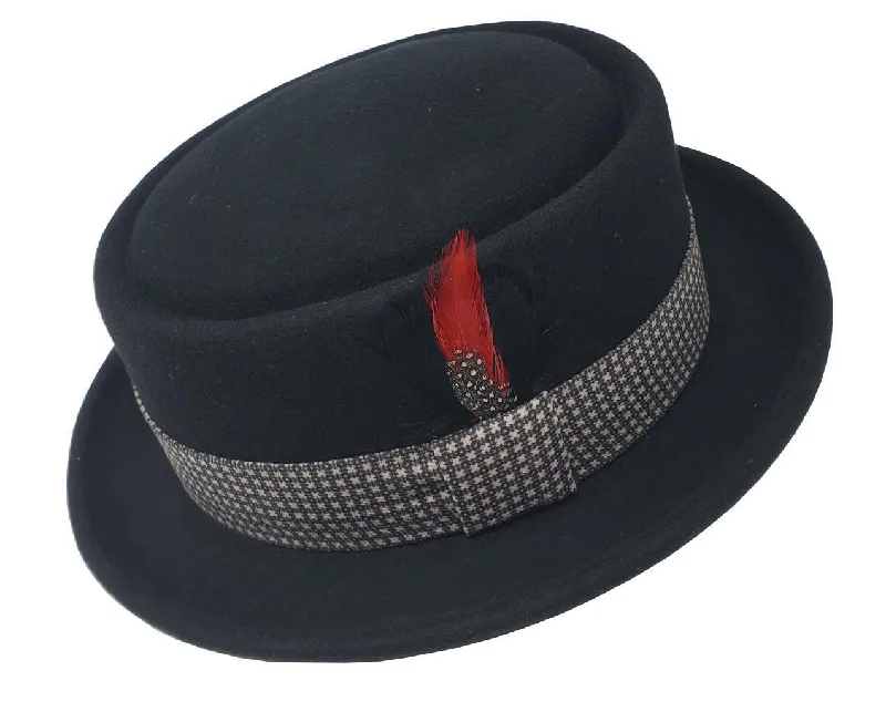 women's festival-ready hats for all-day sun protection-Pork Pie Flat Top Hat | 100% Wool | Robert Pattern Black Lined Band