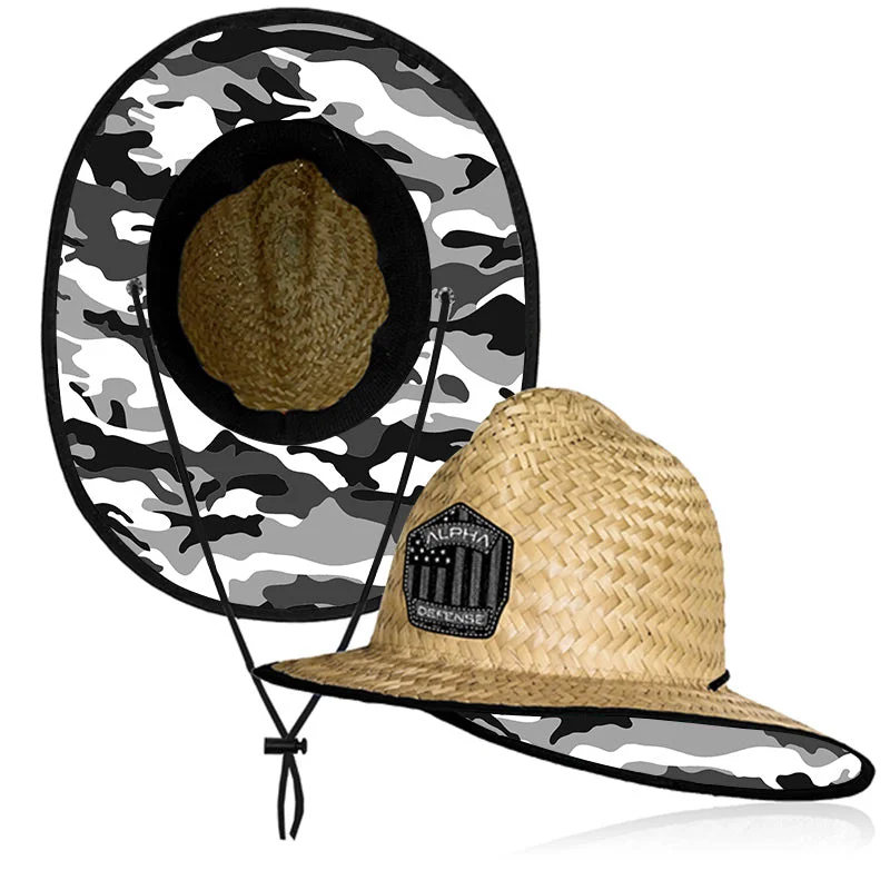 beanies for rainy weather-  Ladder Under Brim Straw Hat | Snow Military Camo