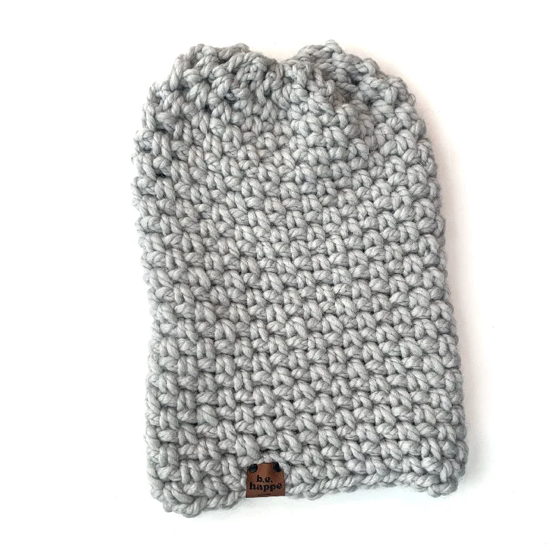 beanies with fur pompom-  Crochet Simple Slouch Hat | Thaw Gray