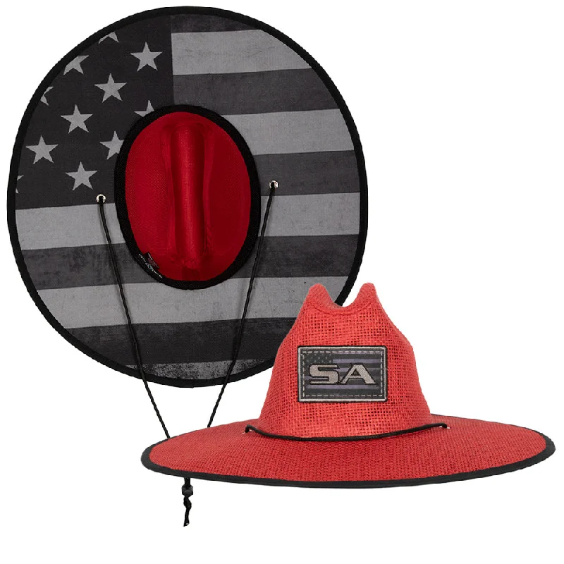 beanies for sports enthusiasts-  Keys Under Brim Straw Hat | Blackout American Flag | Red