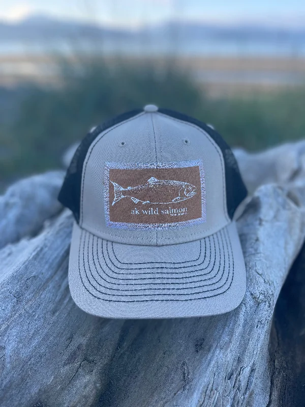 beanies for warmth-  Driftwood / Black AK Wild Salmon Patch Hat $38.00