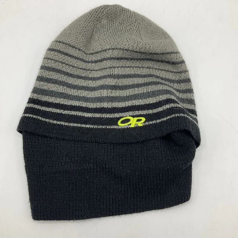 beanies for a chic look-  Size OS: Grey & Black Striped Knitted Beanie w/ Face Cover