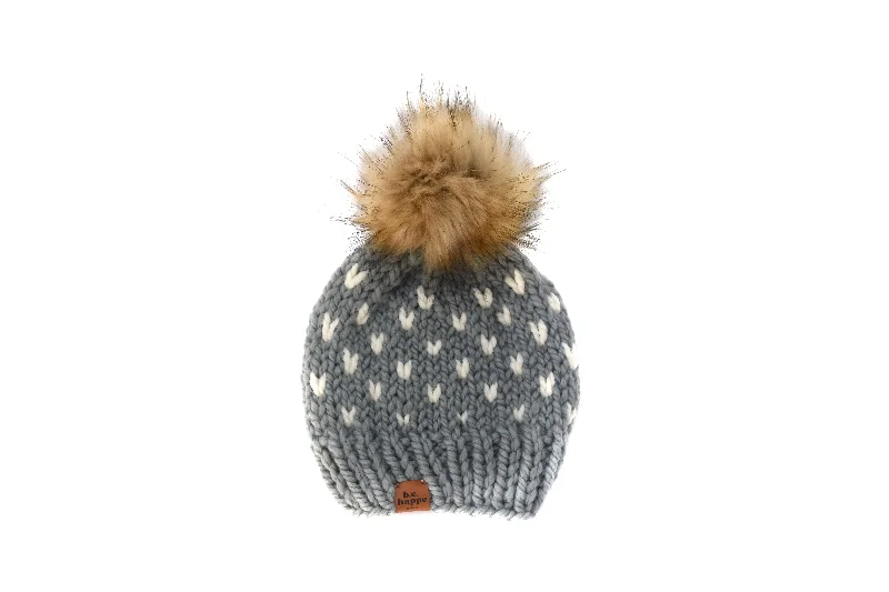 beanies for chilly mornings and evenings-  Adult Wholesale Happe Hearts | Slate + Off White