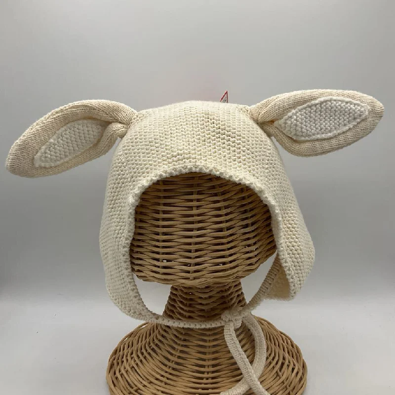 beanies with pompom for extra warmth-  Size S: Hanna Andersson Creme Knitted Hat W/Bunny Ears