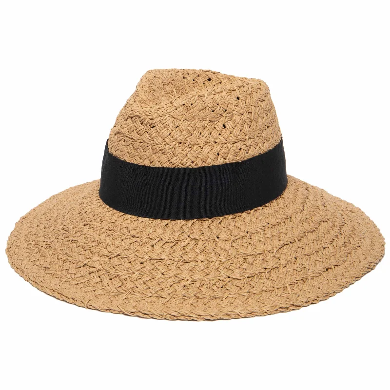 wool hats for extreme cold weather outdoor gear-womens hats with bold designs-Women's Woven Paper Wide Brim Fedora With Grosgrain