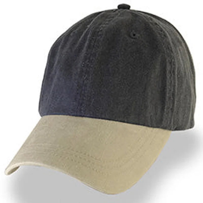 Baseball caps with reflective materials-Black with Khaki Weathered - Unstructured Baseball Cap