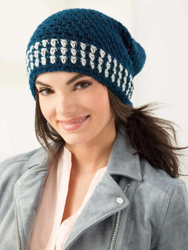 beanies for winter sports-  Two Color Slouch Hat (Crochet)