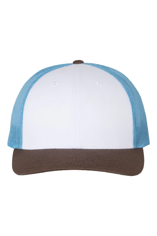 Men's hats for ski resorts-mens hats with textured fabric-Richardson Mens Snapback Trucker Hat - White/Columbia Blue/Brown