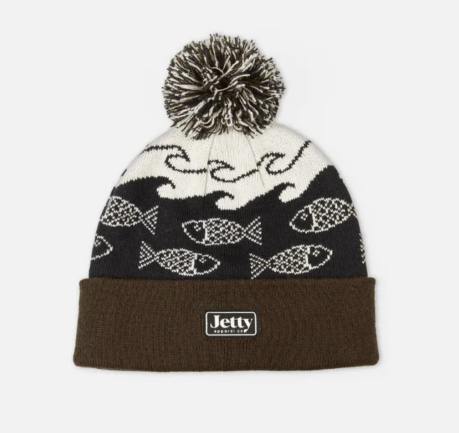 beanies for hiking in cold weather-  Jetty Fisheries Logo Beanie