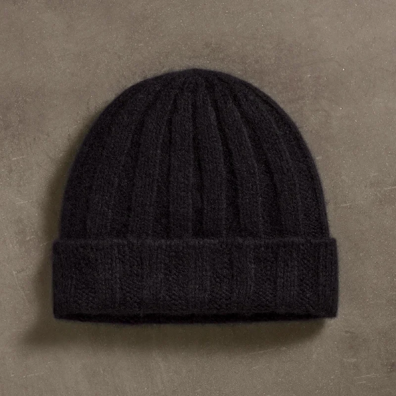 beanies for beach trips-  Textured Cashmere Beanie - True Black