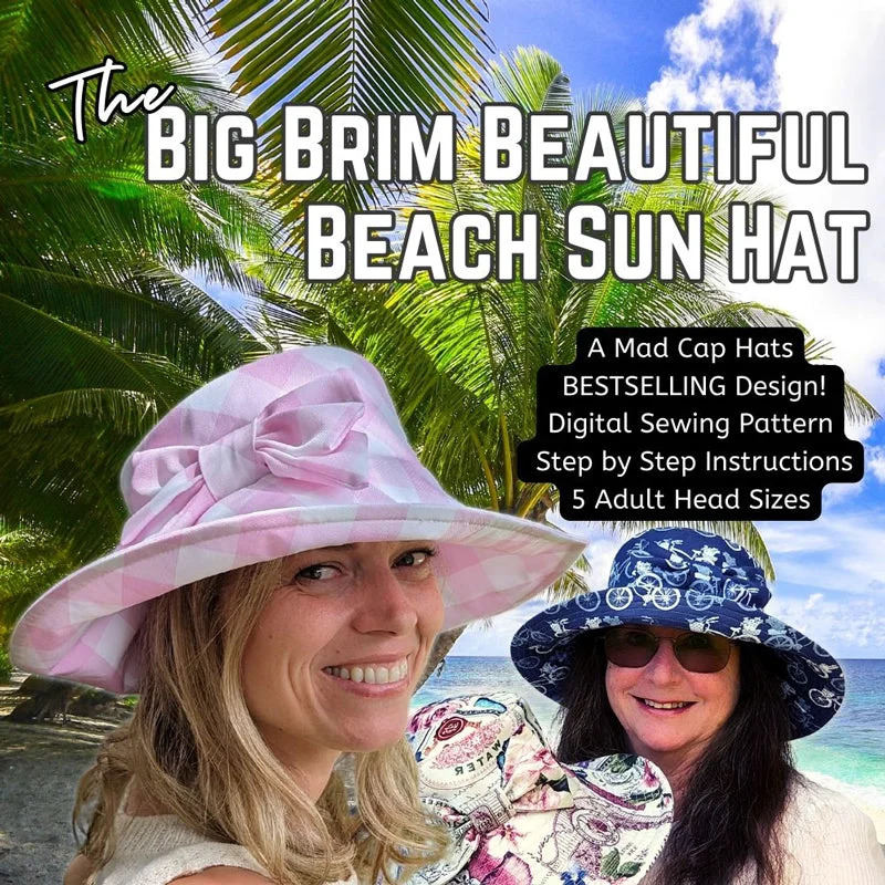 beanies with minimalistic designs-  Big Brim Beautiful Beach Sun Hat, sewing pattern and instructions, digital format