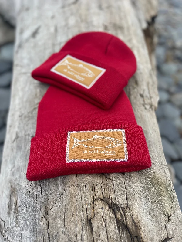 beanies for warmth-  Cranberry AK Wild Salmon Patch Beanie 38.00