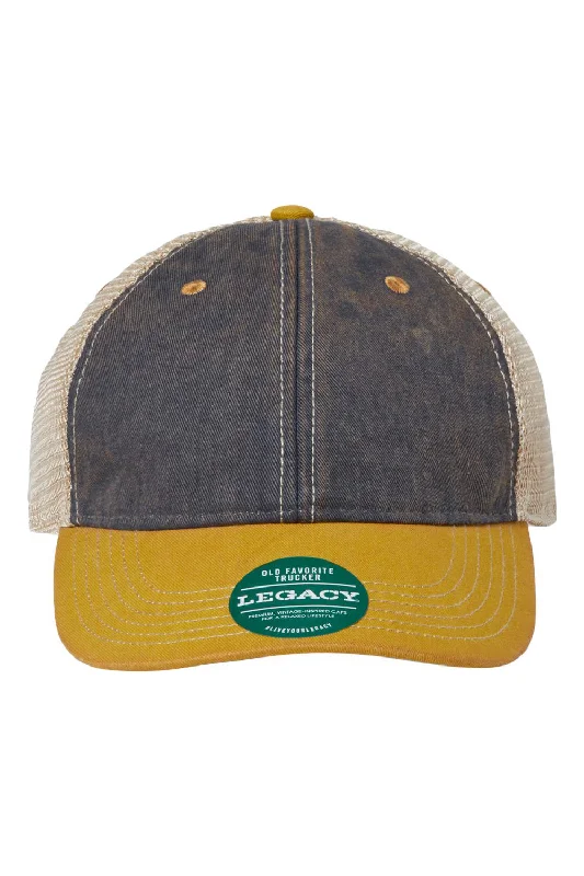 Men's hats for fall fashion looks-mens hats made for comfort-Legacy Mens Old Favorite Snapback Trucker Hat - Navy Blue/Yellow/Khaki