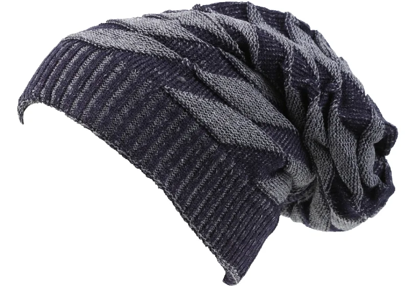 beanies for cold weather activities-  Sakkas Zaye Long Tall Slouchy Diamond Patterned Knit Faux Fur Lined Beanie Hat