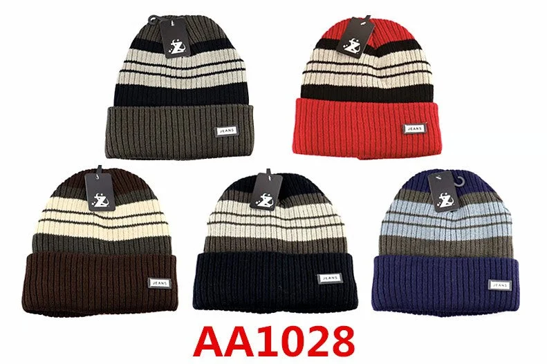 beanies for chilly nights-  Long Beanie Knit Skully Stripe Hats AA1028