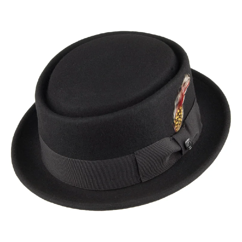 women's winter hats for keeping warm-Crushable Wool Pork Pie Hat - Black