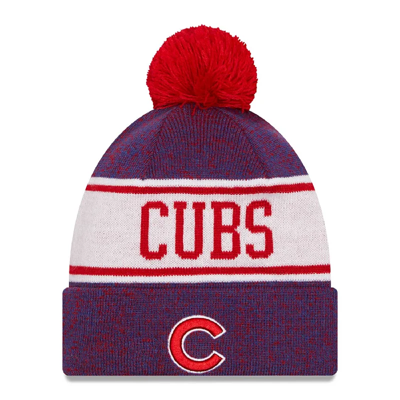 beanies with adjustable ear flaps-  Chicago Cubs Banner Lined Knit Hat W/ Pom