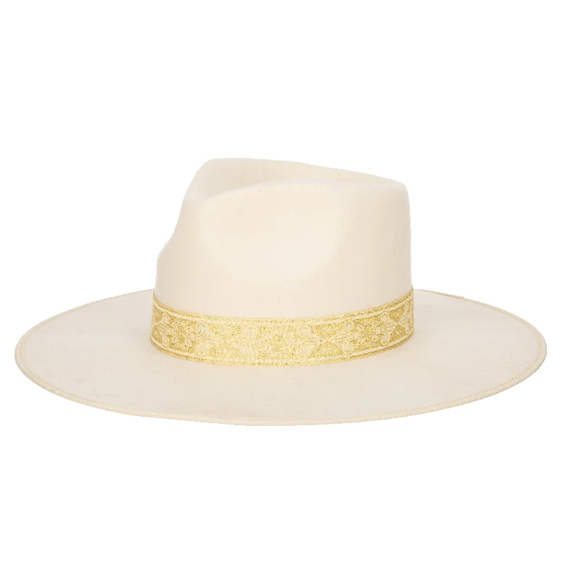 women's top hats for theatrical events-Love At First Sight- Women's Wool Felt Fedora Gold Jacquard Band