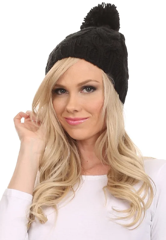 beanies for evening wear-  Sakkas Tabb Unisex Cable Knit Pom Pom Bobble Beanie Hat