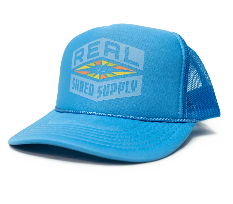 beanies for jogging-  REAL Shred Supply Trucker Hat-Colombia Blue