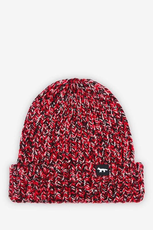 beanies for stylish layering-  MAISON KITSUNÉ MOULINE BEANIE BLACK RED CHECK