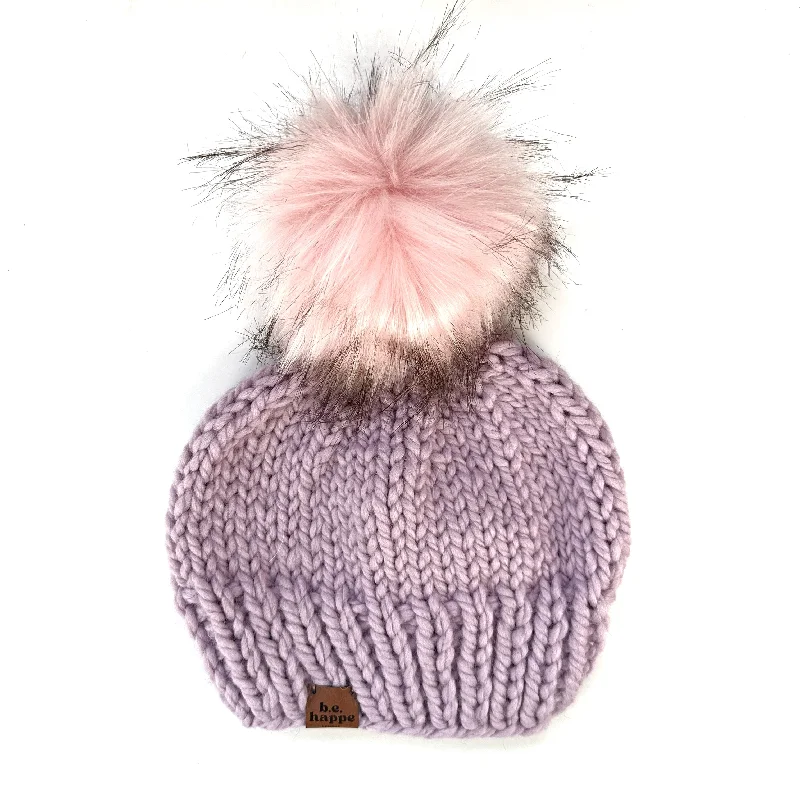 beanies for men with pompom-  Adult Knit Pom Hat | Fairy Purple