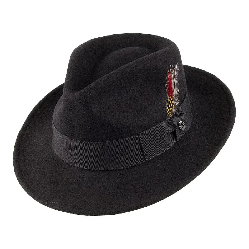 women's leather berets for unique fashion-Crushable C-Crown Wool Felt Fedora Hat - Black