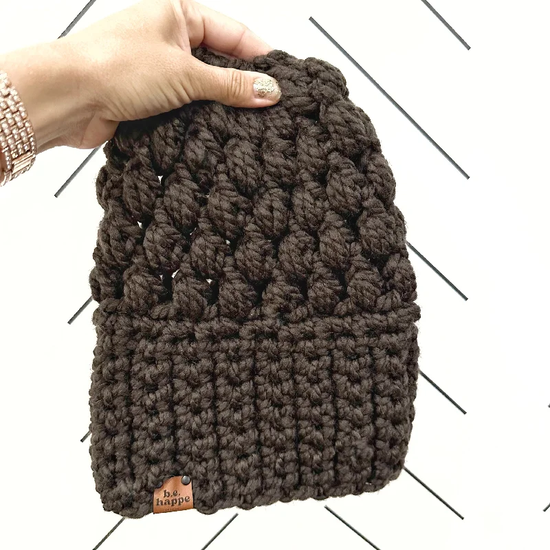 fleece-lined beanies-  Crochet Puff Stitch Slouch Hat | Walnut