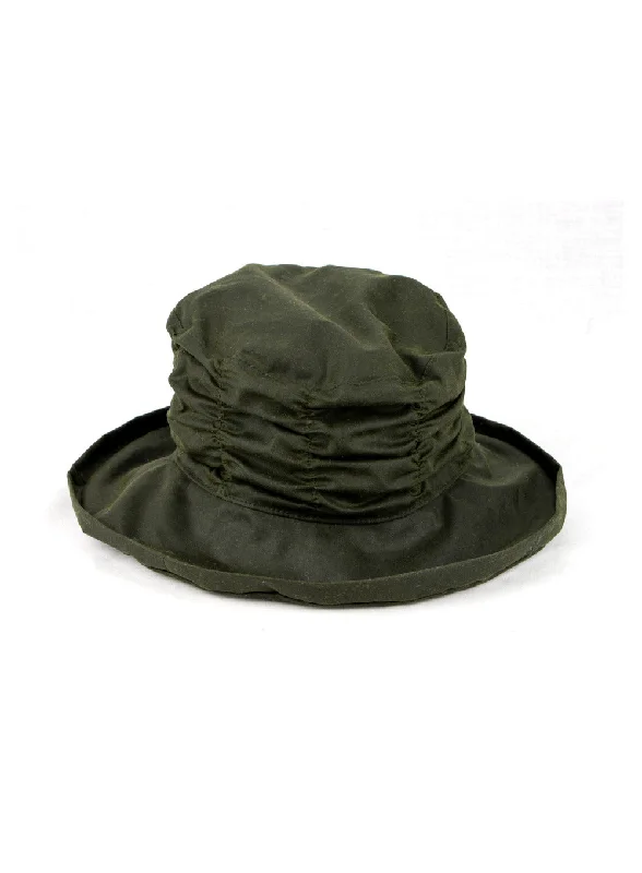 beanies with custom designs-  Waxed Cotton Ruched Cloche Hat