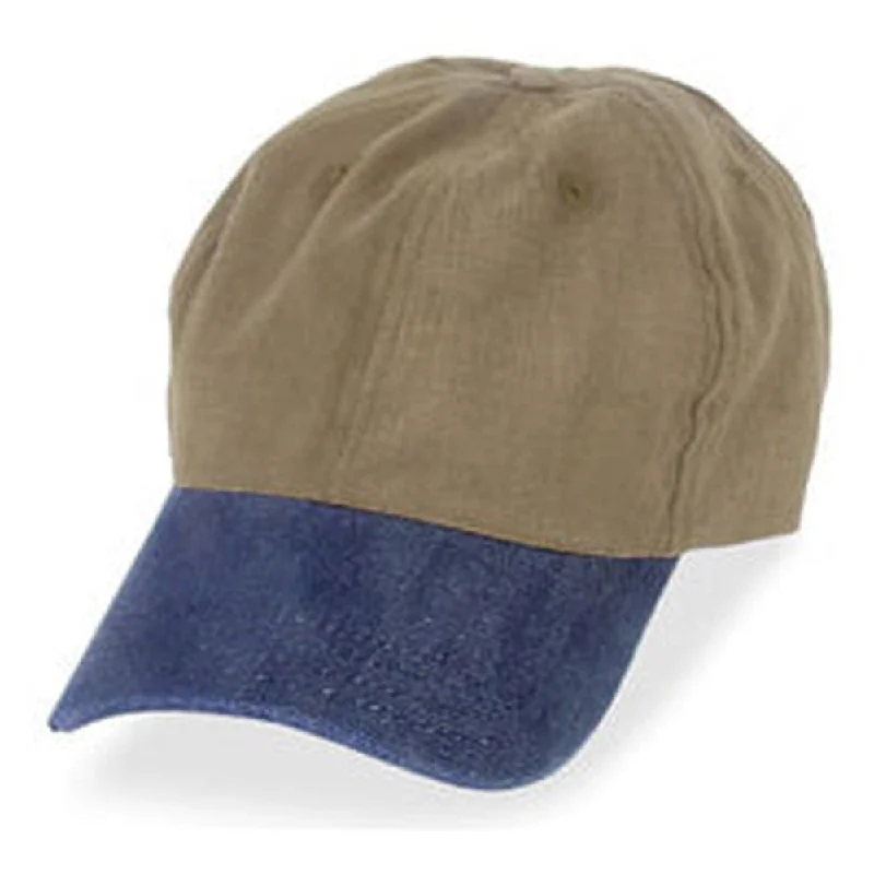 Baseball caps with minimalist logos-Dark Khaki with Denim Visor - Unstructured Baseball Cap