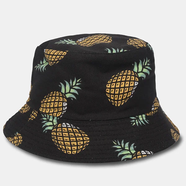 Bucket hats for outdoor adventures with style-Unisex Funky Pineapple Print Bucket Hat Reversible Packable Cap