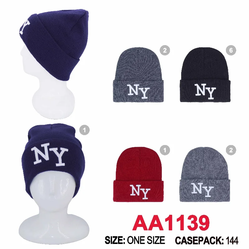 beanies for winter fashion-  Long Cuffed Beanie Knit Skully New York Winter Hats AA1139